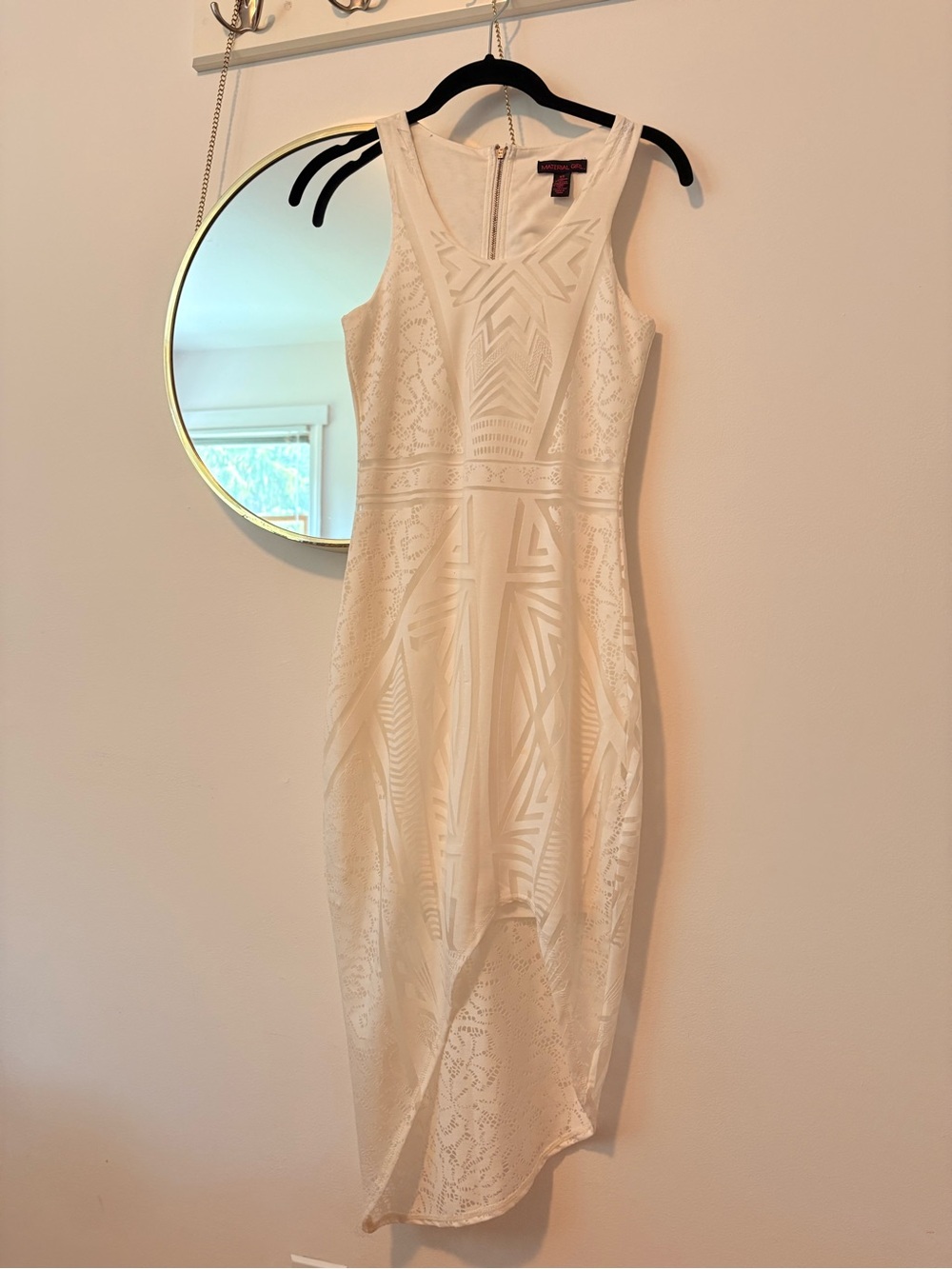 Material Girl Asymmetrical Geometric Lace Midi Dress